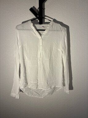 Zolla White Long Sleeve Henley Blouse Shirt S